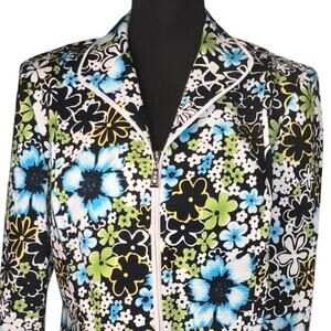 Requirements ladies size 16 Floral, silver contrast zip 70s retro jacket Vintage